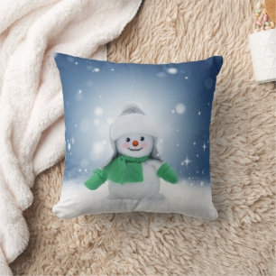 SlipperyJoe's adorable Christmas snowman character Cushion