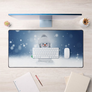 SlipperyJoe's adorable Christmas snowman character Desk Mat