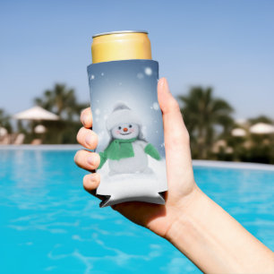 SlipperyJoe's adorable Christmas snowman character Seltzer Can Cooler