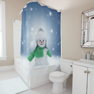 SlipperyJoe's adorable Christmas snowman character Shower Curtain