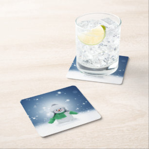 SlipperyJoe's adorable Christmas snowman character Square Paper Coaster