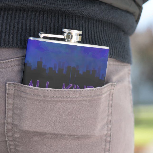 SlipperyJoe's all kinds wrong bold 3D text retro 1 Hip Flask (In Situ)