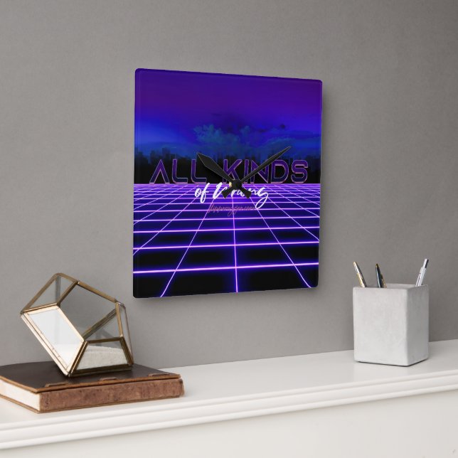 SlipperyJoe's all kinds wrong bold 3D text retro 1 Square Wall Clock (Office)