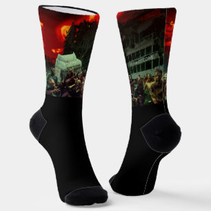 SlipperyJoe's apocalyptic Halloween scene large gr Socks