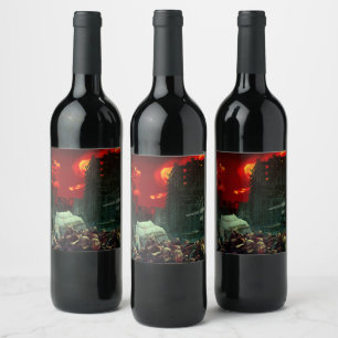 SlipperyJoe's apocalyptic Halloween scene large gr Wine Label