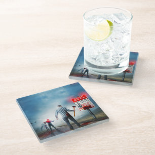 SlipperyJoe's apocalyptic infection hazard Hallowe Glass Coaster
