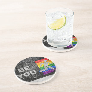 SlipperyJoe's artistic Be You gay pride gifts LGBT Coaster
