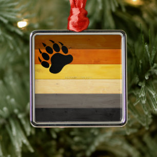 SlipperyJoe's artistic Bear Pride Wood gay gifts B Metal Ornament