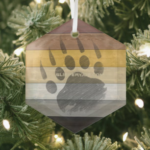 SlipperyJoe's artistic Bear Wood gay gifts Bear Br Glass Tree Decoration