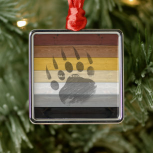 SlipperyJoe's artistic Bear Wood gay gifts Bear Br Metal Ornament