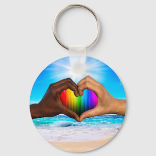 SlipperyJoe's artistic Hearted hands gay pride gif Key Ring