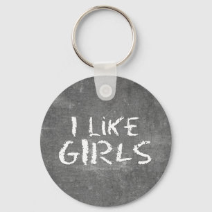 SlipperyJoe's artistic I Like Girls gay gifts LGBT Key Ring