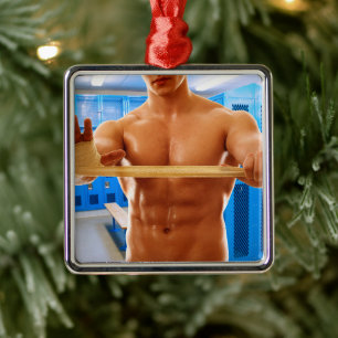 SlipperyJoe's artistic muscular man gay pride gift Metal Ornament