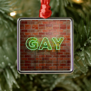 SlipperyJoe's artistic neon green Gay Sign gay gif Metal Ornament