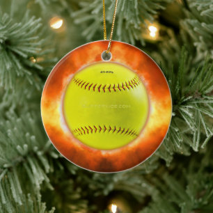 SlipperyJoe's artistic Softball on fire gay gifts Ceramic Ornament