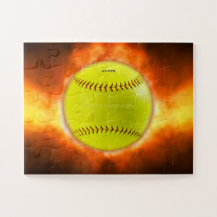 SlipperyJoe's artistic Softball on fire gay gifts  Jigsaw Puzzle