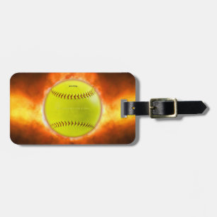 SlipperyJoe's artistic Softball on fire gay gifts  Luggage Tag