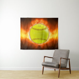 SlipperyJoe's artistic Softball on fire gay gifts  Tapestry