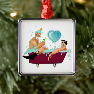 SlipperyJoe's artistic two gay men bathtub gay pri Metal Ornament