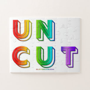 SlipperyJoe's artistic Uncut word gay pride gifts Jigsaw Puzzle