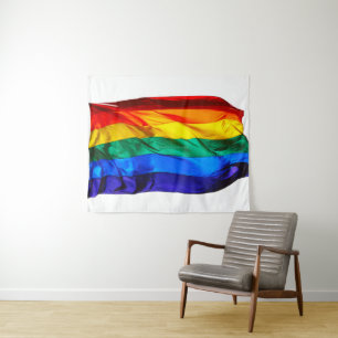 SlipperyJoe's artistic Wave Gay Pride Flag gifts L Tapestry