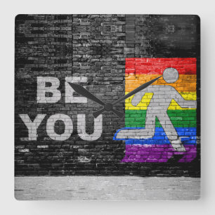 SlipperyJoe's Be You black brick wall walking figu Square Wall Clock