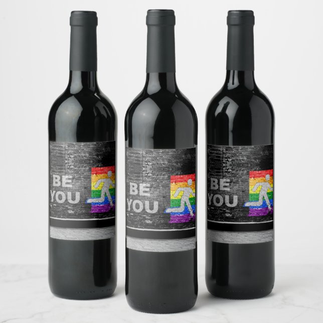 SlipperyJoe's Be You black brick wall walking figu Wine Label (Bottles)