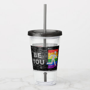 SlipperyJoe's Be You brick wall stick figure rainb Acrylic Tumbler
