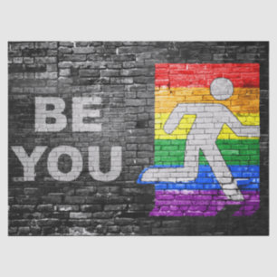 SlipperyJoe's Be You brick wall stick figure rainb Tissue Paper