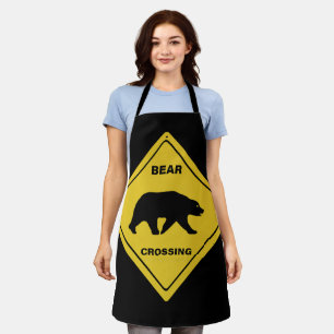 SlipperyJoe's bear crossing sign bear silhouette w Apron