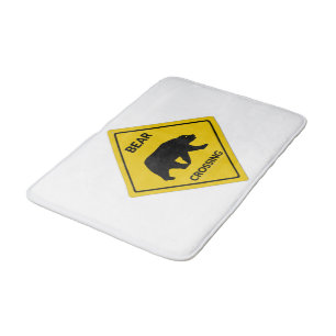 SlipperyJoe's bear crossing sign bear silhouette w Bath Mat