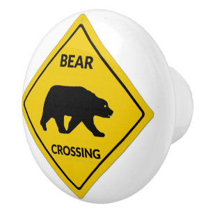 SlipperyJoe's bear crossing sign bear silhouette w Ceramic Knob