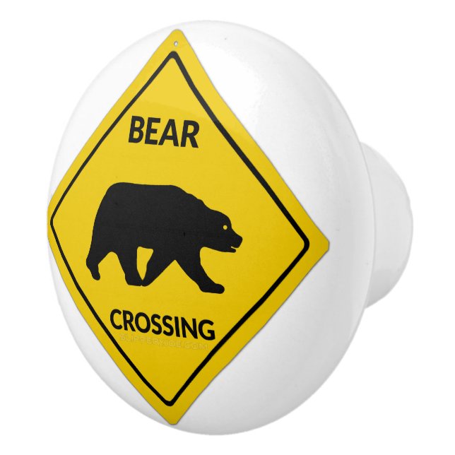 SlipperyJoe's bear crossing sign bear silhouette w Ceramic Knob (Right)