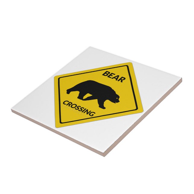 SlipperyJoe's bear crossing sign bear silhouette w Ceramic Tile (Side)
