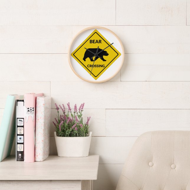 SlipperyJoe's bear crossing sign bear silhouette w Clock (Reading Room)
