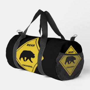 SlipperyJoe's bear crossing sign bear silhouette w Duffle Bag