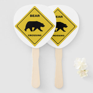 SlipperyJoe's bear crossing sign bear silhouette w Hand Fan
