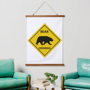 SlipperyJoe's bear crossing sign bear silhouette w Hanging Tapestry