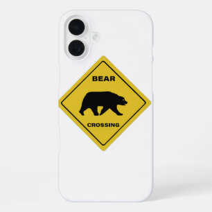 SlipperyJoe's bear crossing sign bear silhouette w iPhone 16 Plus Case