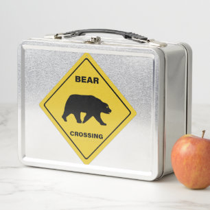 SlipperyJoe's bear crossing sign bear silhouette w Metal Lunch Box