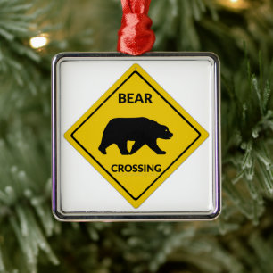 SlipperyJoe's bear crossing sign bear silhouette w Metal Ornament