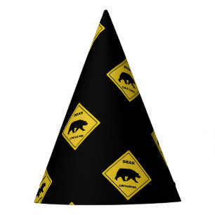 SlipperyJoe's bear crossing sign bear silhouette w Party Hat