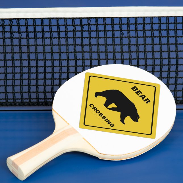 SlipperyJoe's bear crossing sign bear silhouette w Ping Pong Paddle (Insitu)
