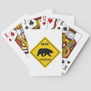 SlipperyJoe's bear crossing sign bear silhouette w Playing Cards