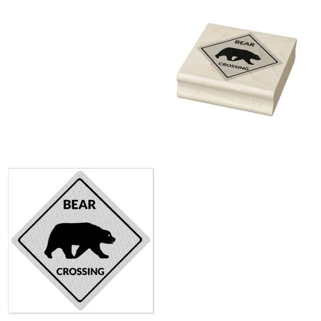 SlipperyJoe's bear crossing sign bear silhouette w Rubber Stamp (Stamped)
