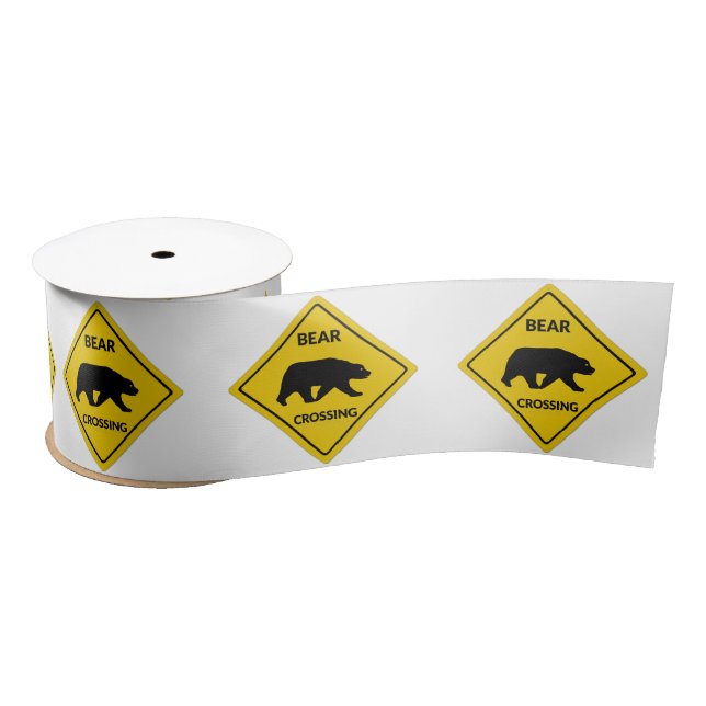 SlipperyJoe's bear crossing sign bear silhouette w Satin Ribbon (Spool)