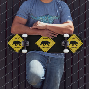 SlipperyJoe's bear crossing sign bear silhouette w Skateboard