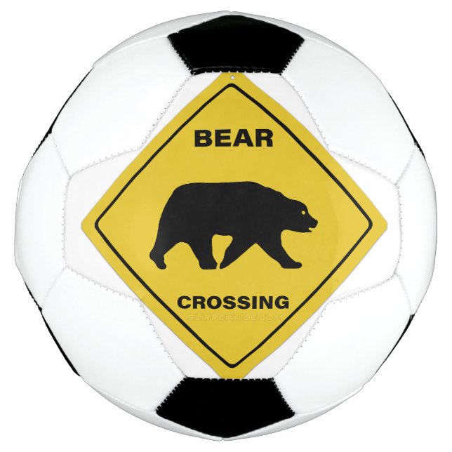 SlipperyJoe's bear crossing sign bear silhouette w Soccer Ball (Front)