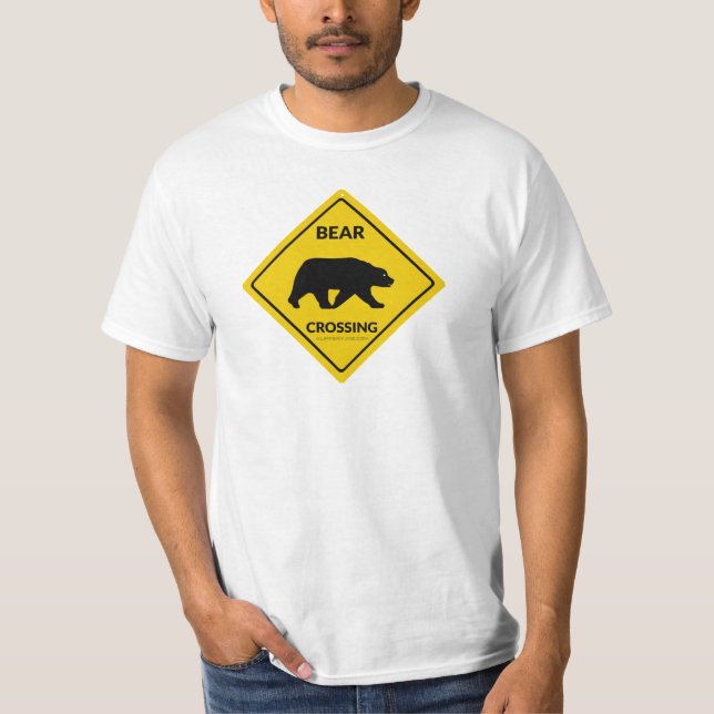 SlipperyJoe's bear crossing sign bear silhouette w T-Shirt (Front)