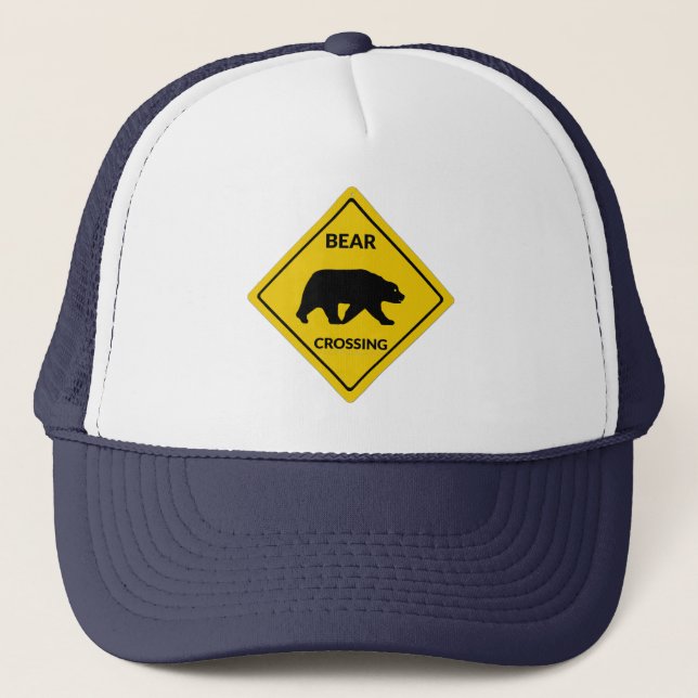 SlipperyJoe's bear crossing sign bear silhouette w Trucker Hat (Front)